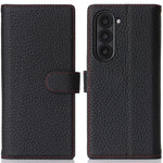 Til Samsung Galaxy Z Fold6 5G Stand-etui Litchi-tekstur Ægte koskind-pung-telefoncover RFID-blokerende