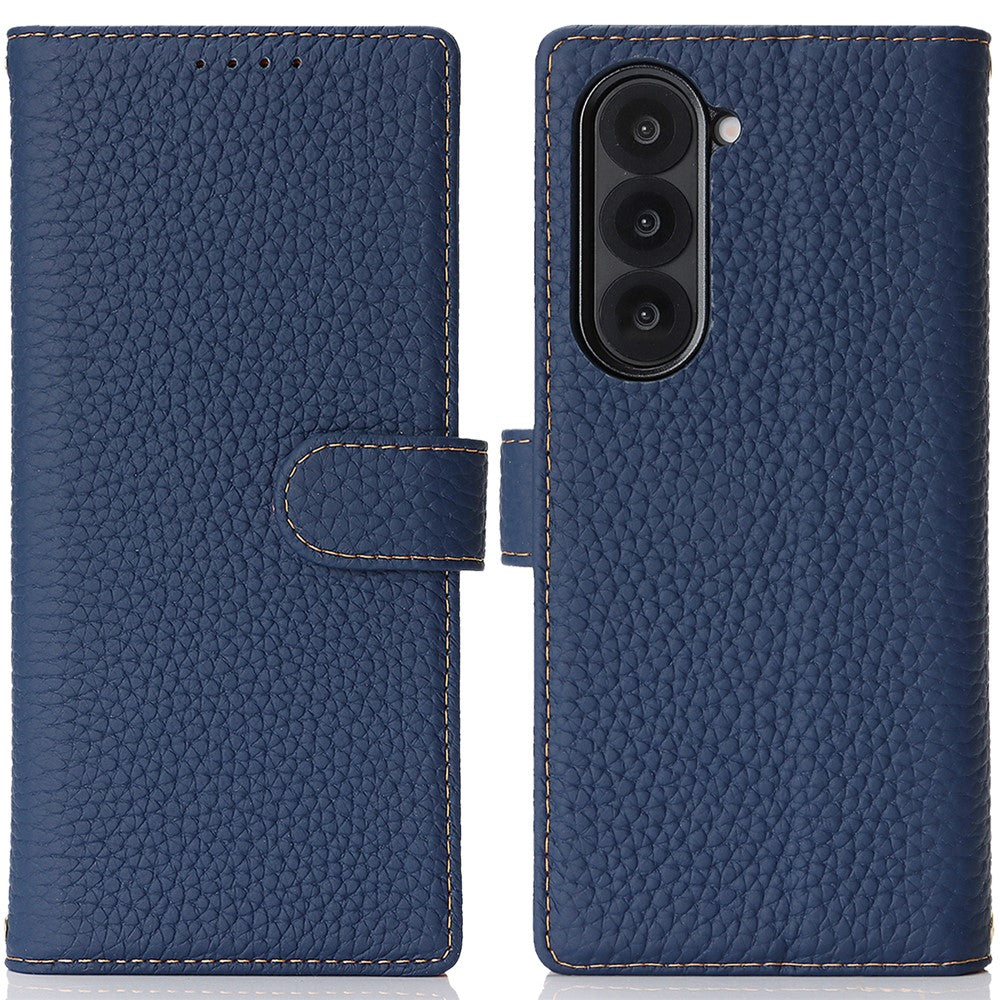 Til Samsung Galaxy Z Fold6 5G Stand-etui Litchi-tekstur Ægte koskind-pung-telefoncover RFID-blokerende