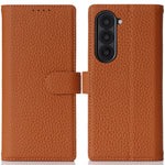 Til Samsung Galaxy Z Fold6 5G Stand-etui Litchi-tekstur Ægte koskind-pung-telefoncover RFID-blokerende