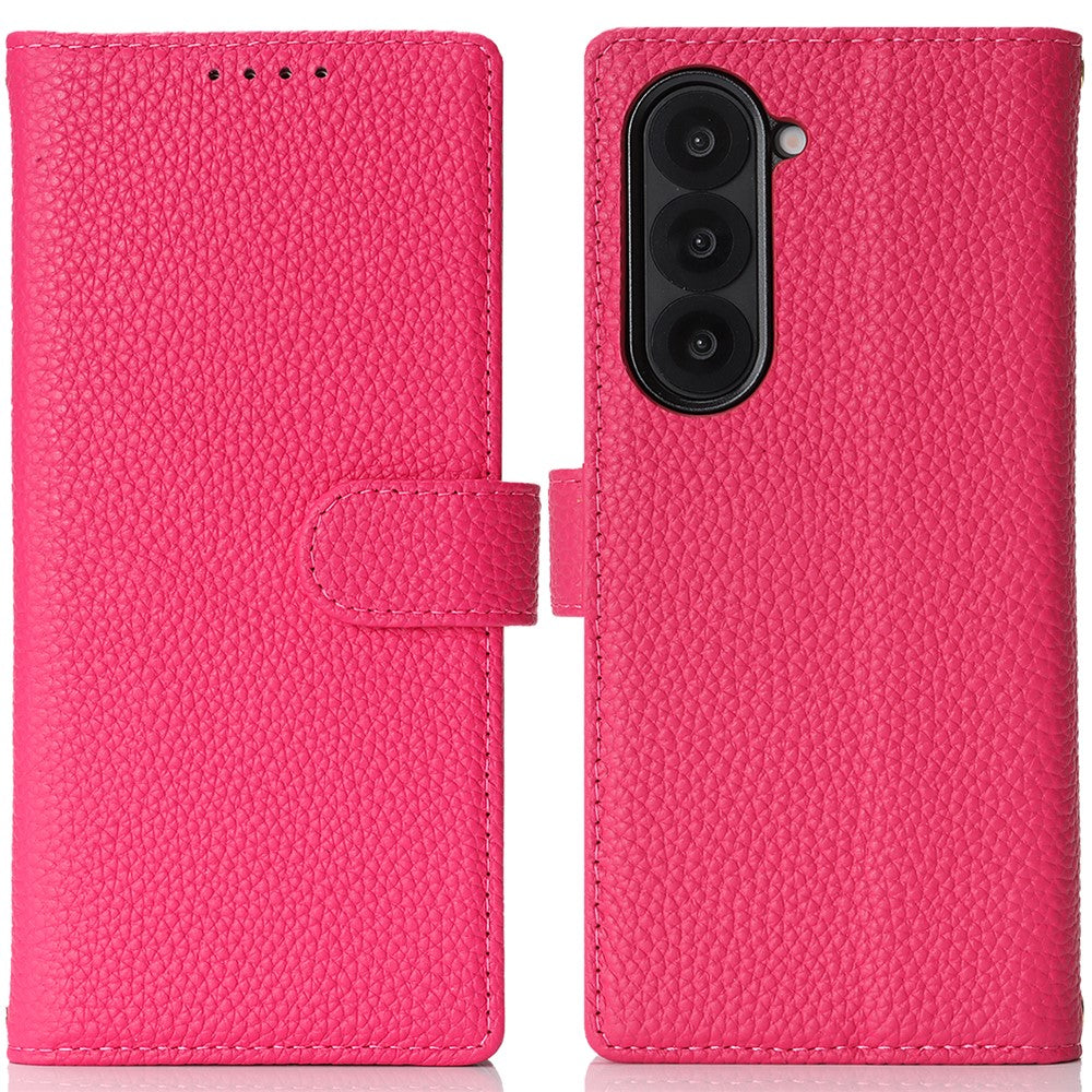 Til Samsung Galaxy Z Fold6 5G Stand-etui Litchi-tekstur Ægte koskind-pung-telefoncover RFID-blokerende