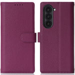 Til Samsung Galaxy Z Fold6 5G Stand-etui Litchi-tekstur Ægte koskind-pung-telefoncover RFID-blokerende
