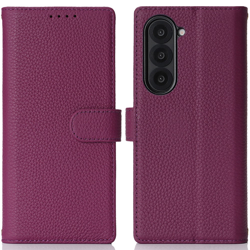 Til Samsung Galaxy Z Fold6 5G Stand-etui Litchi-tekstur Ægte koskind-pung-telefoncover RFID-blokerende
