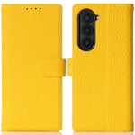 Til Samsung Galaxy Z Fold6 5G Stand-etui Litchi-tekstur Ægte koskind-pung-telefoncover RFID-blokerende