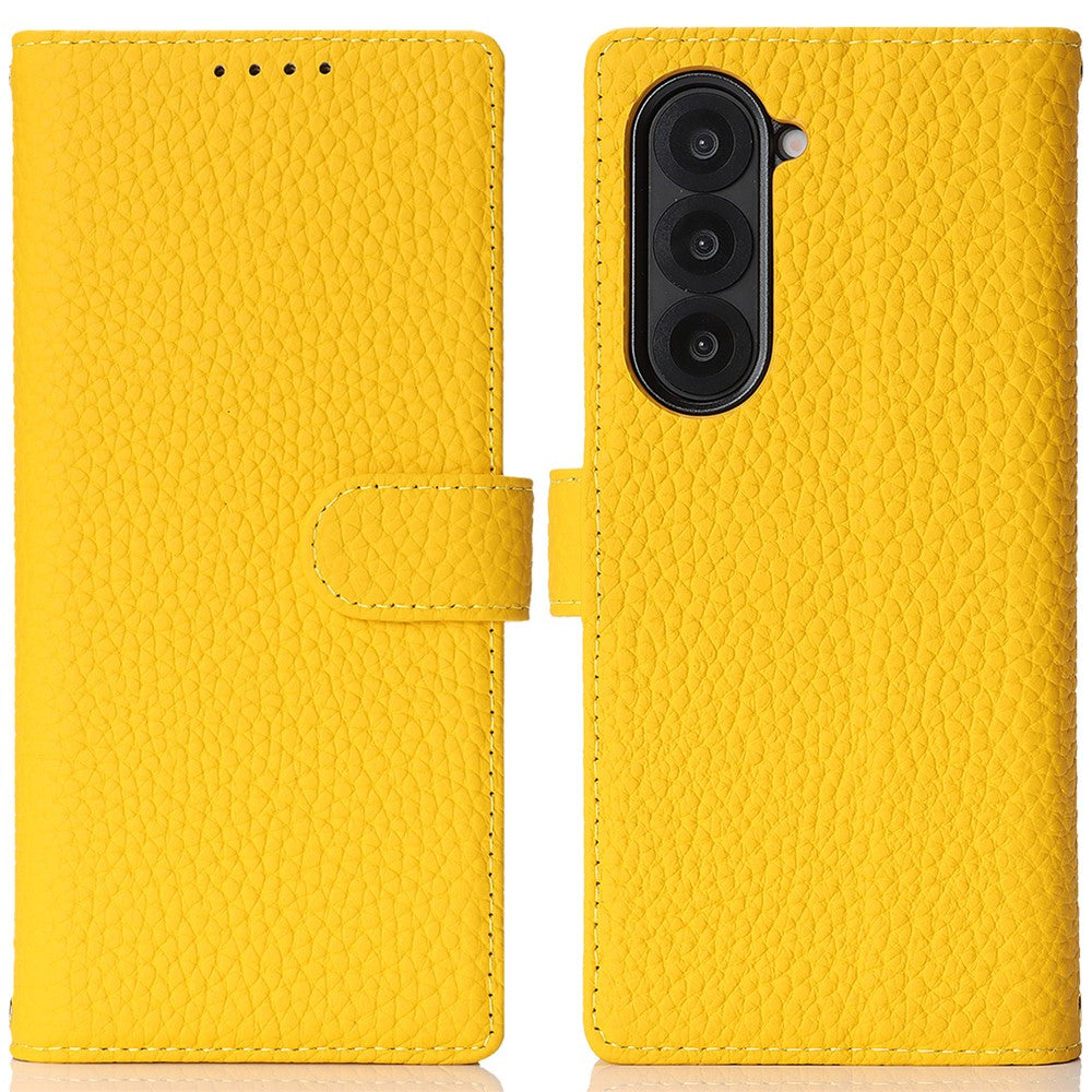 Til Samsung Galaxy Z Fold6 5G Stand-etui Litchi-tekstur Ægte koskind-pung-telefoncover RFID-blokerende