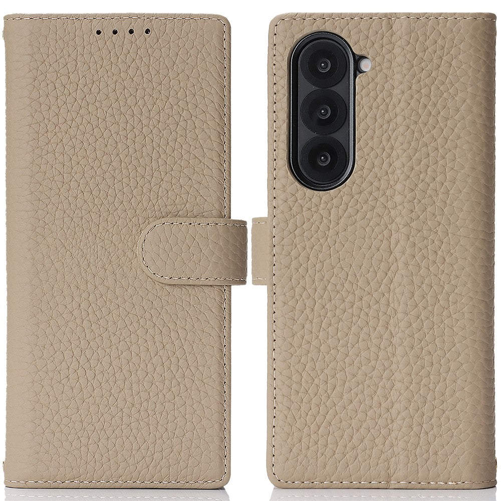 Til Samsung Galaxy Z Fold6 5G Stand-etui Litchi-tekstur Ægte koskind-pung-telefoncover RFID-blokerende