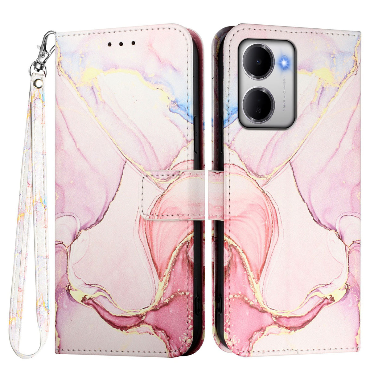 For Xiaomi Redmi 15a 5G Case with Strap Marble Pattern Leather Phone Cover Card Holder