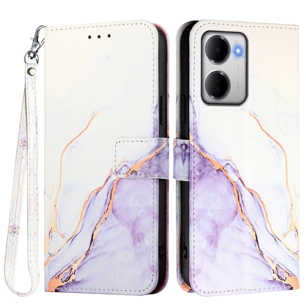 For Xiaomi Redmi 15a 5G Case with Strap Marble Pattern Leather Phone Cover Card Holder