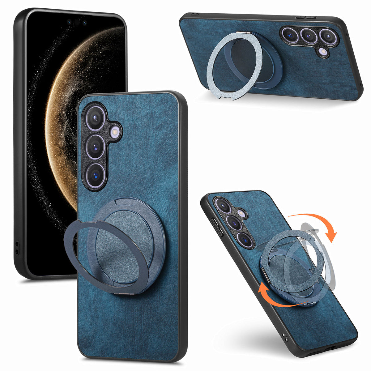 For Samsung Galaxy A27 5G Phone Case with Rotating Kickstand Stress Relief Retro Leather Back Cover