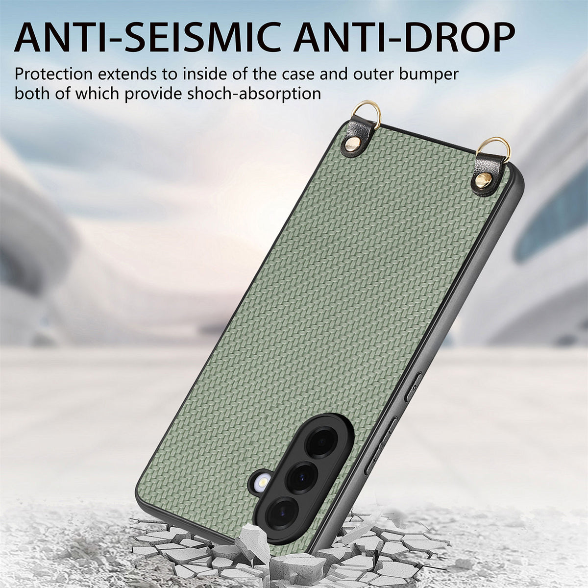 For Samsung Galaxy A27 5G Case Carbon Fiber Texture Hybrid Phone Back Cover with Adjustable Strap