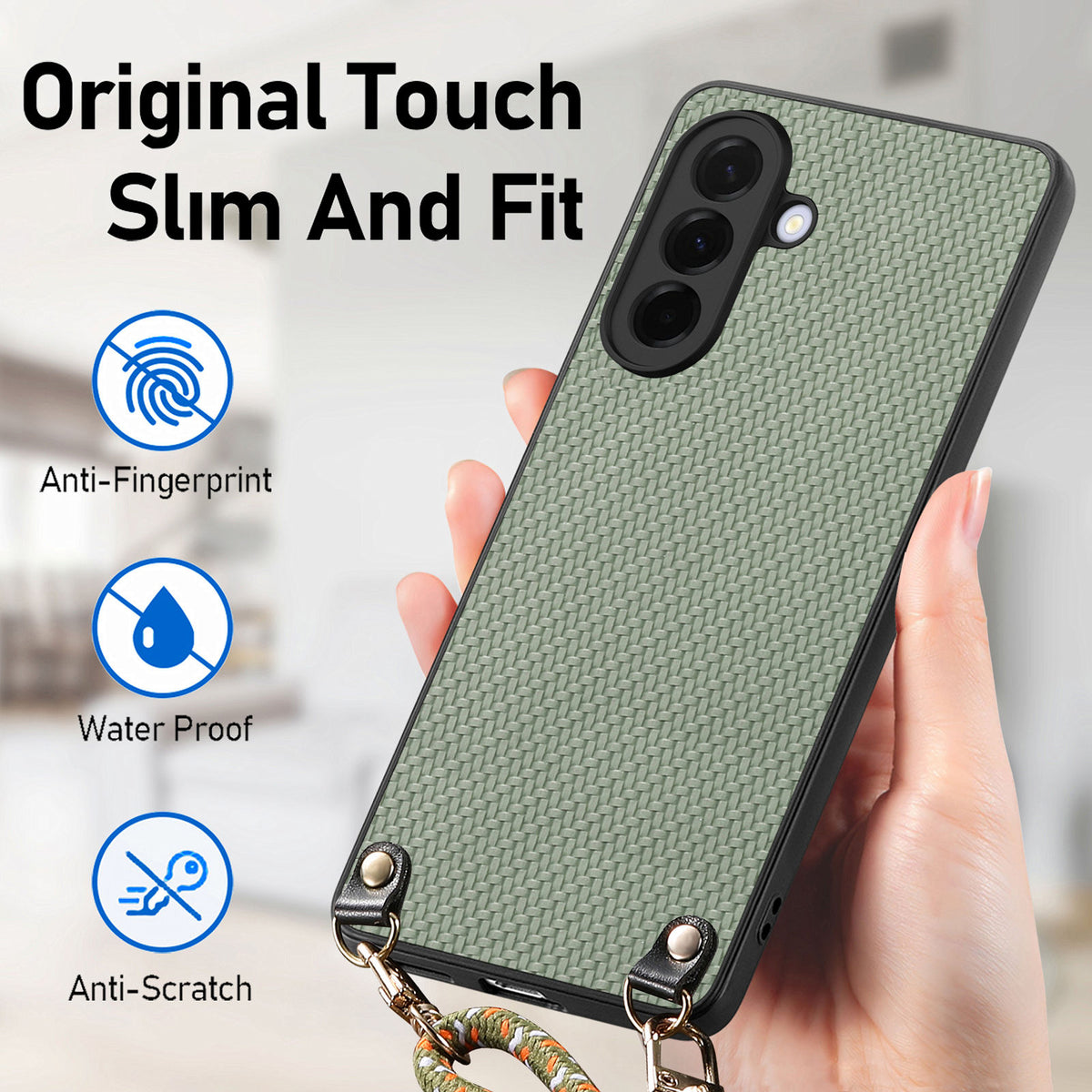 For Samsung Galaxy A27 5G Case Carbon Fiber Texture Hybrid Phone Back Cover with Adjustable Strap