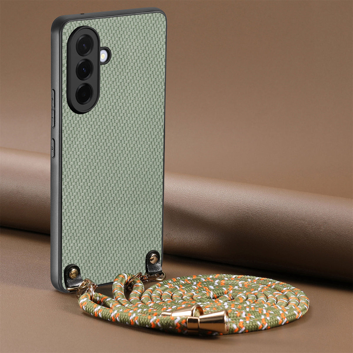 For Samsung Galaxy A27 5G Case Carbon Fiber Texture Hybrid Phone Back Cover with Adjustable Strap