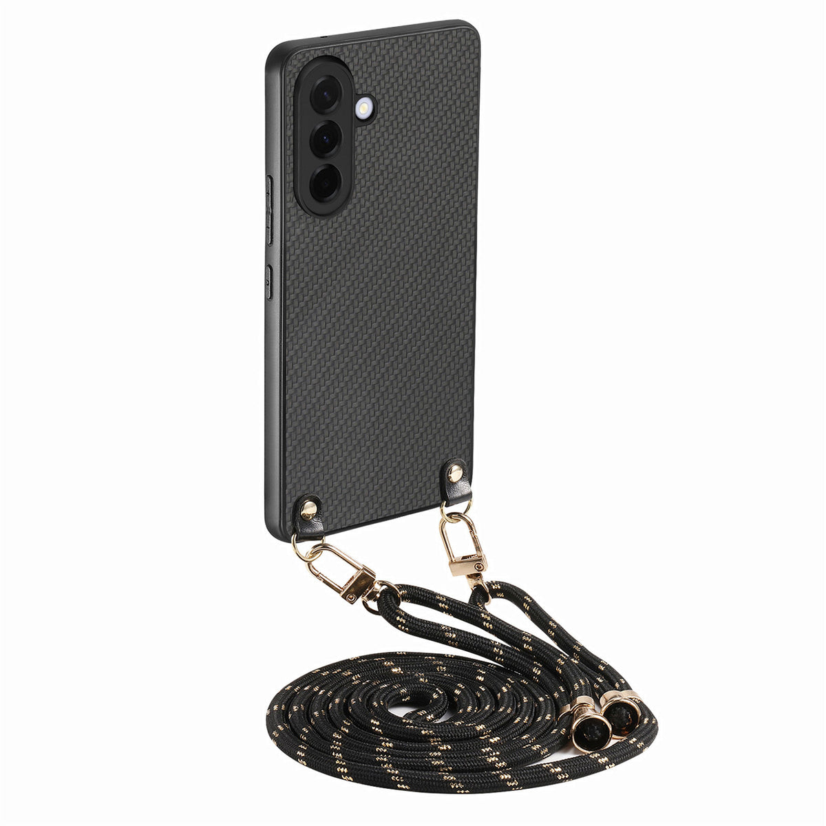 For Samsung Galaxy A27 5G Case Carbon Fiber Texture Hybrid Phone Back Cover with Adjustable Strap