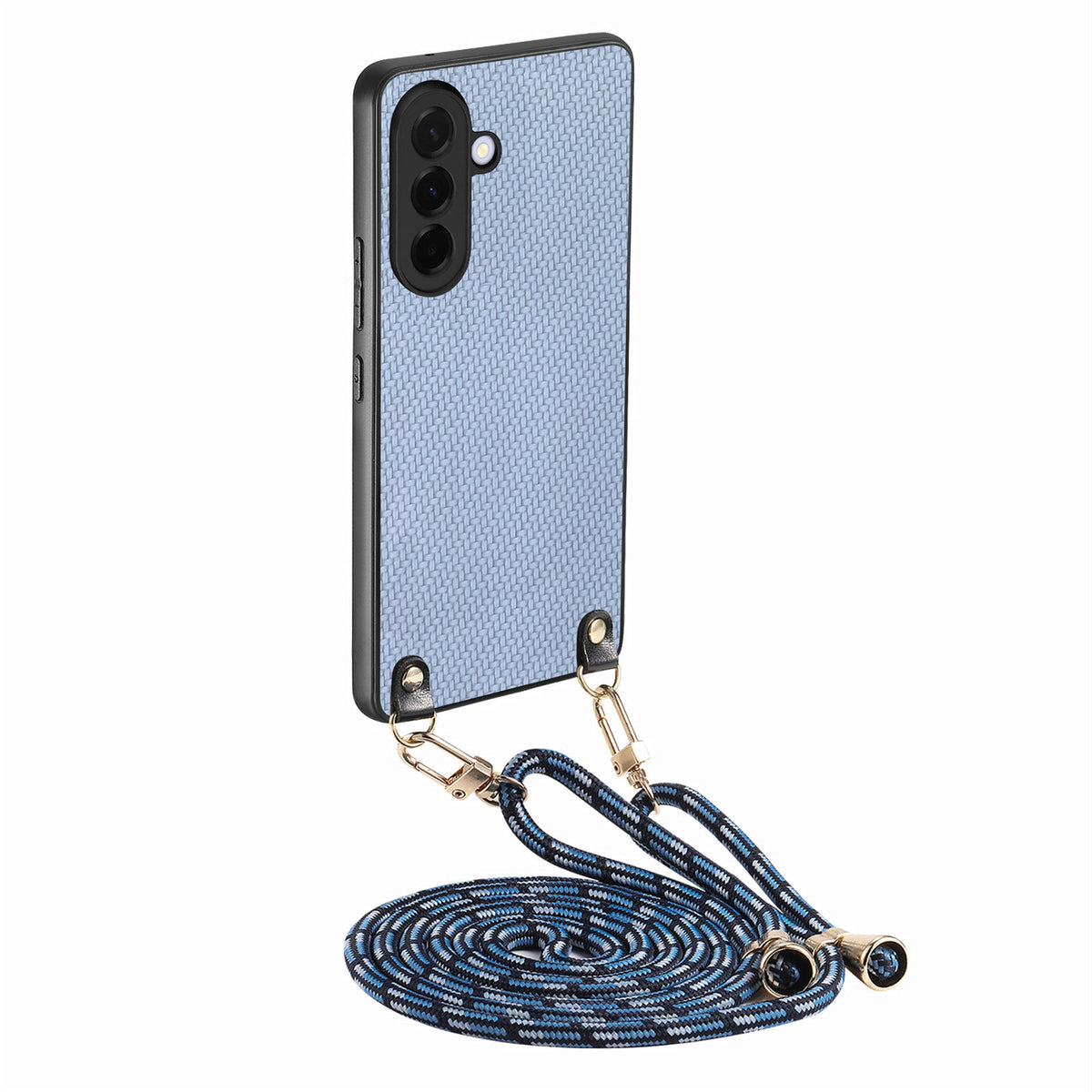 For Samsung Galaxy A27 5G Case Carbon Fiber Texture Hybrid Phone Back Cover with Adjustable Strap