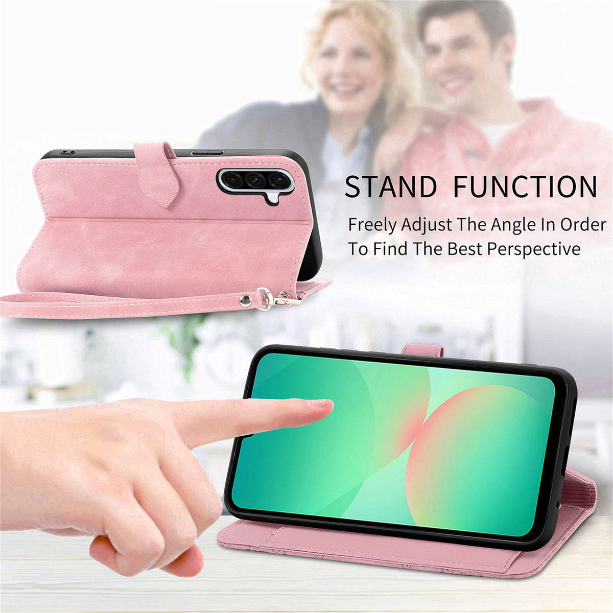 Til Samsung Galaxy A27 5G Pung-Etui med Lynlås og Rem, Blomsterpræg i PU Læder, Telefoncover
