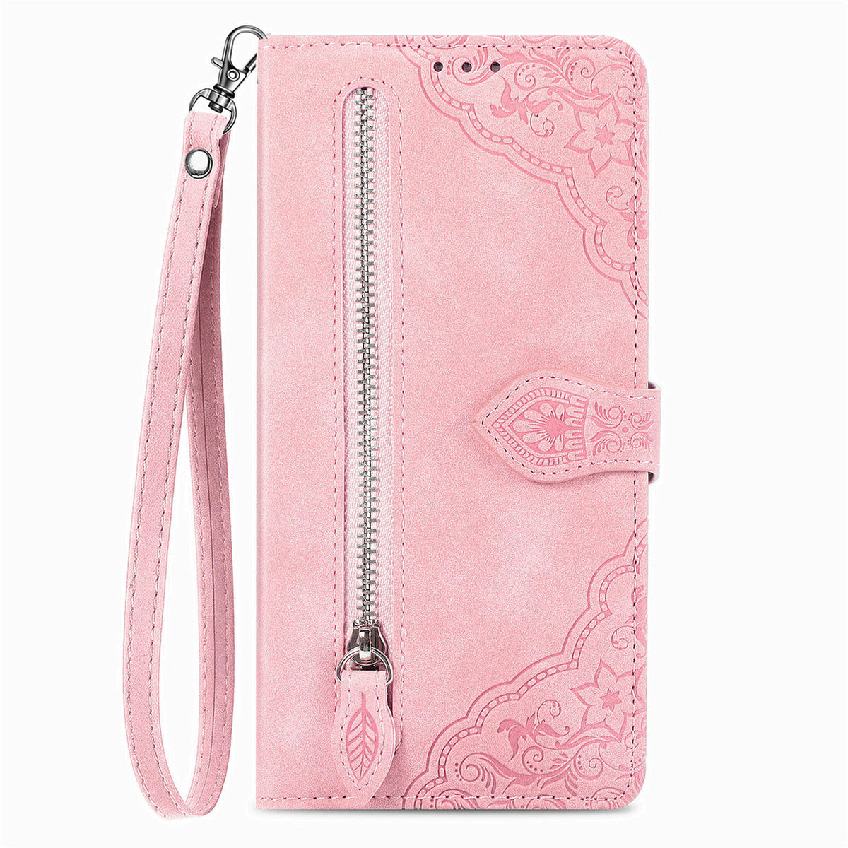 Til Samsung Galaxy A27 5G Pung-Etui med Lynlås og Rem, Blomsterpræg i PU Læder, Telefoncover