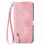 Til Samsung Galaxy A27 5G Pung-Etui med Lynlås og Rem, Blomsterpræg i PU Læder, Telefoncover