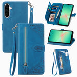 Til Samsung Galaxy A27 5G Pung-Etui med Lynlås og Rem, Blomsterpræg i PU Læder, Telefoncover