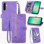 Til Samsung Galaxy A27 5G Pung-Etui med Lynlås og Rem, Blomsterpræg i PU Læder, Telefoncover