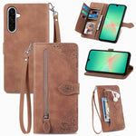 Til Samsung Galaxy A27 5G Pung-Etui med Lynlås og Rem, Blomsterpræg i PU Læder, Telefoncover