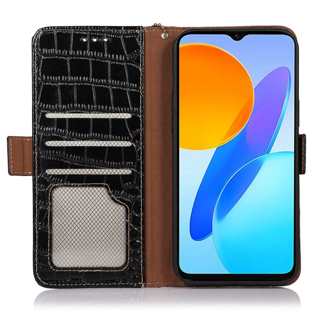 For Huawei nova 10 SE 4G RFID Blocking Phone Case Crocodile Texture Genuine Cowhide Leather Wallet Stand Cover
