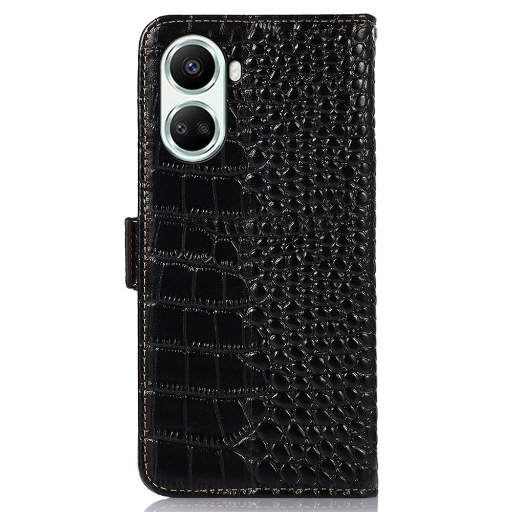 For Huawei nova 10 SE 4G RFID Blocking Phone Case Crocodile Texture Genuine Cowhide Leather Wallet Stand Cover