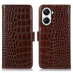 For Huawei nova 10 SE 4G RFID Blocking Phone Case Crocodile Texture Genuine Cowhide Leather Wallet Stand Cover