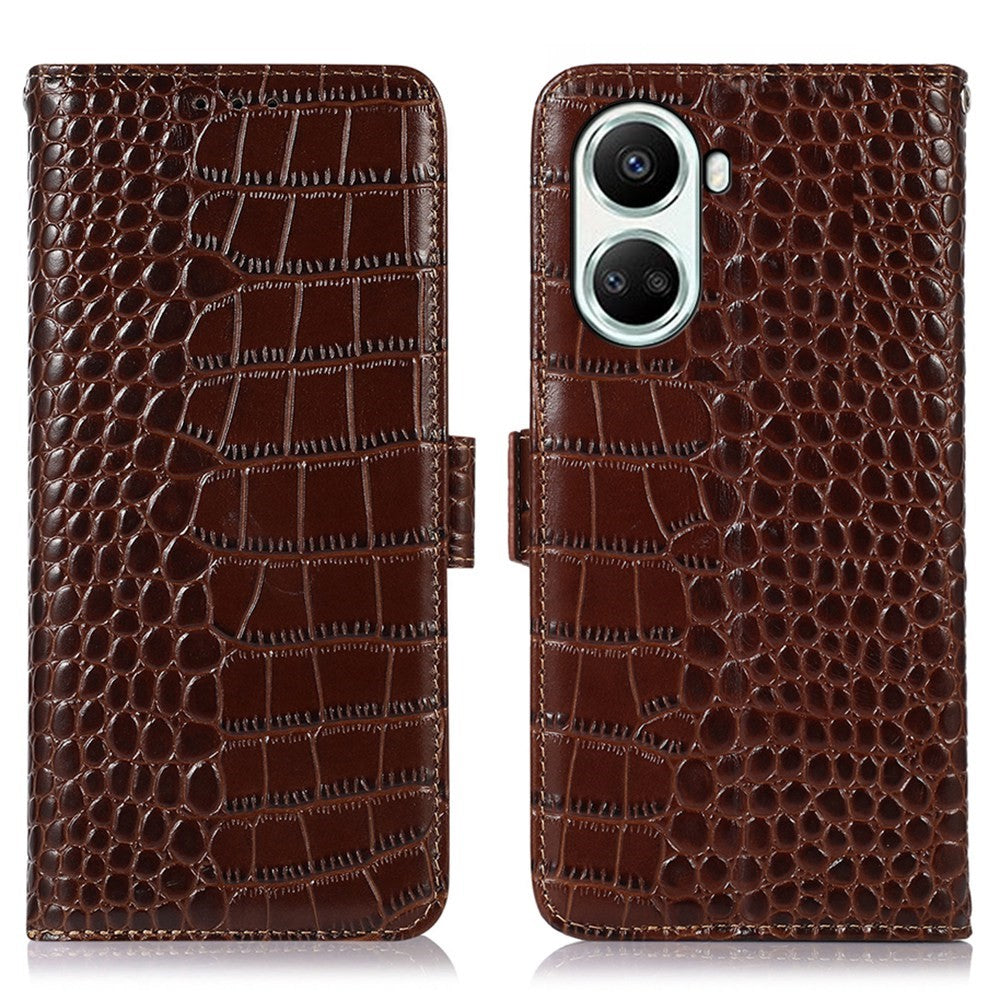 For Huawei nova 10 SE 4G RFID Blocking Phone Case Crocodile Texture Genuine Cowhide Leather Wallet Stand Cover