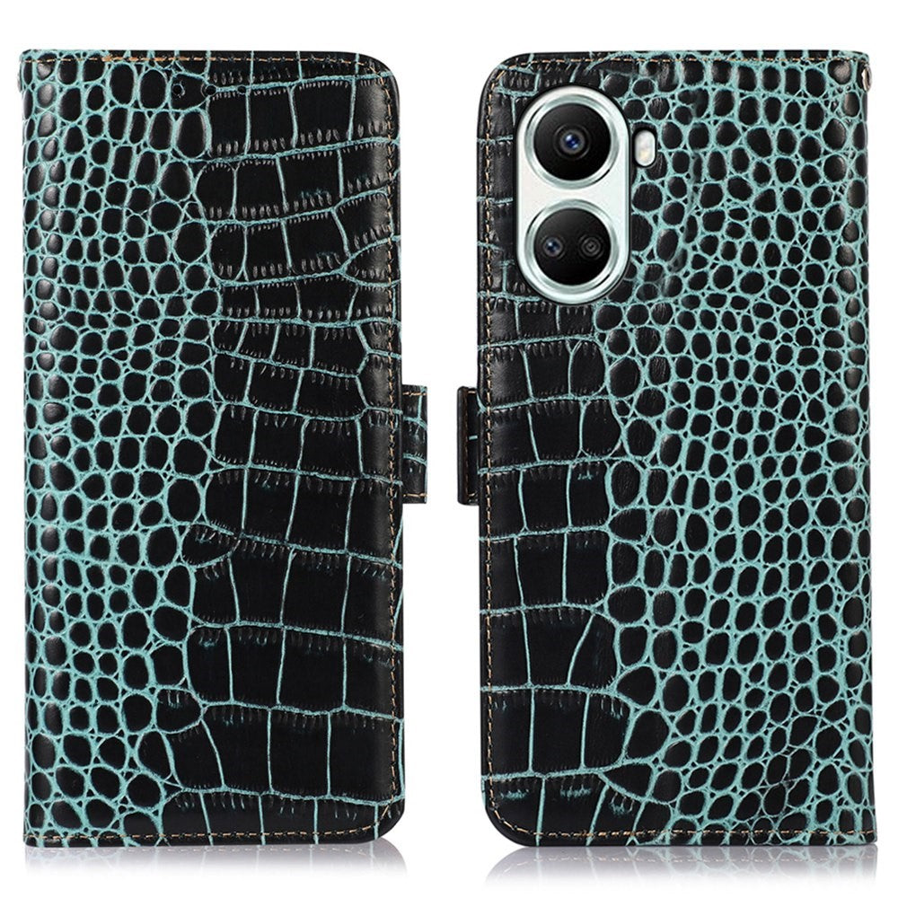 For Huawei nova 10 SE 4G RFID Blocking Phone Case Crocodile Texture Genuine Cowhide Leather Wallet Stand Cover