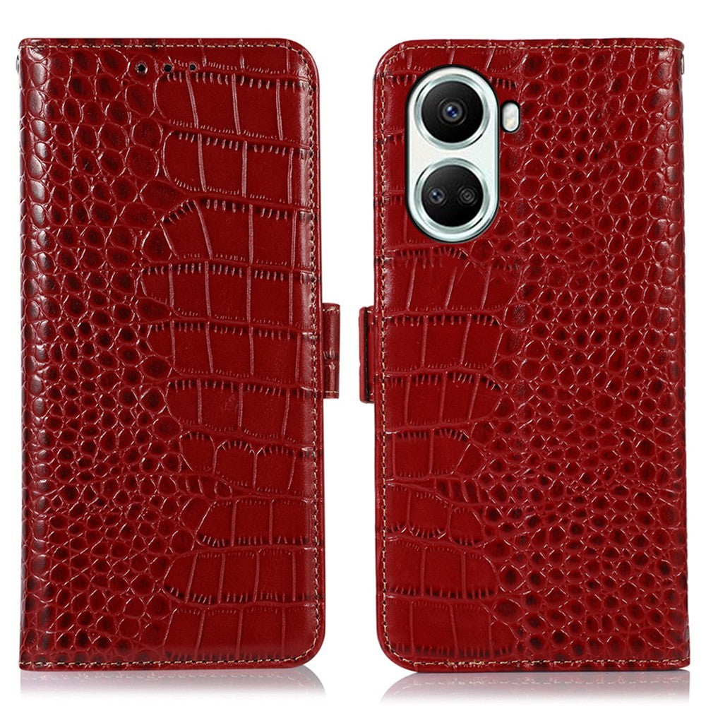 For Huawei nova 10 SE 4G RFID Blocking Phone Case Crocodile Texture Genuine Cowhide Leather Wallet Stand Cover