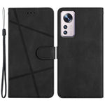 Drop-proof Phone Case for Xiaomi 12 Lite 5G, Lines Imprinted Flip Wallet Stand Case Crazy Horse Texture PU Leather Cover with Strap