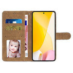 Drop-proof Phone Case for Xiaomi 12 Lite 5G, Lines Imprinted Flip Wallet Stand Case Crazy Horse Texture PU Leather Cover with Strap