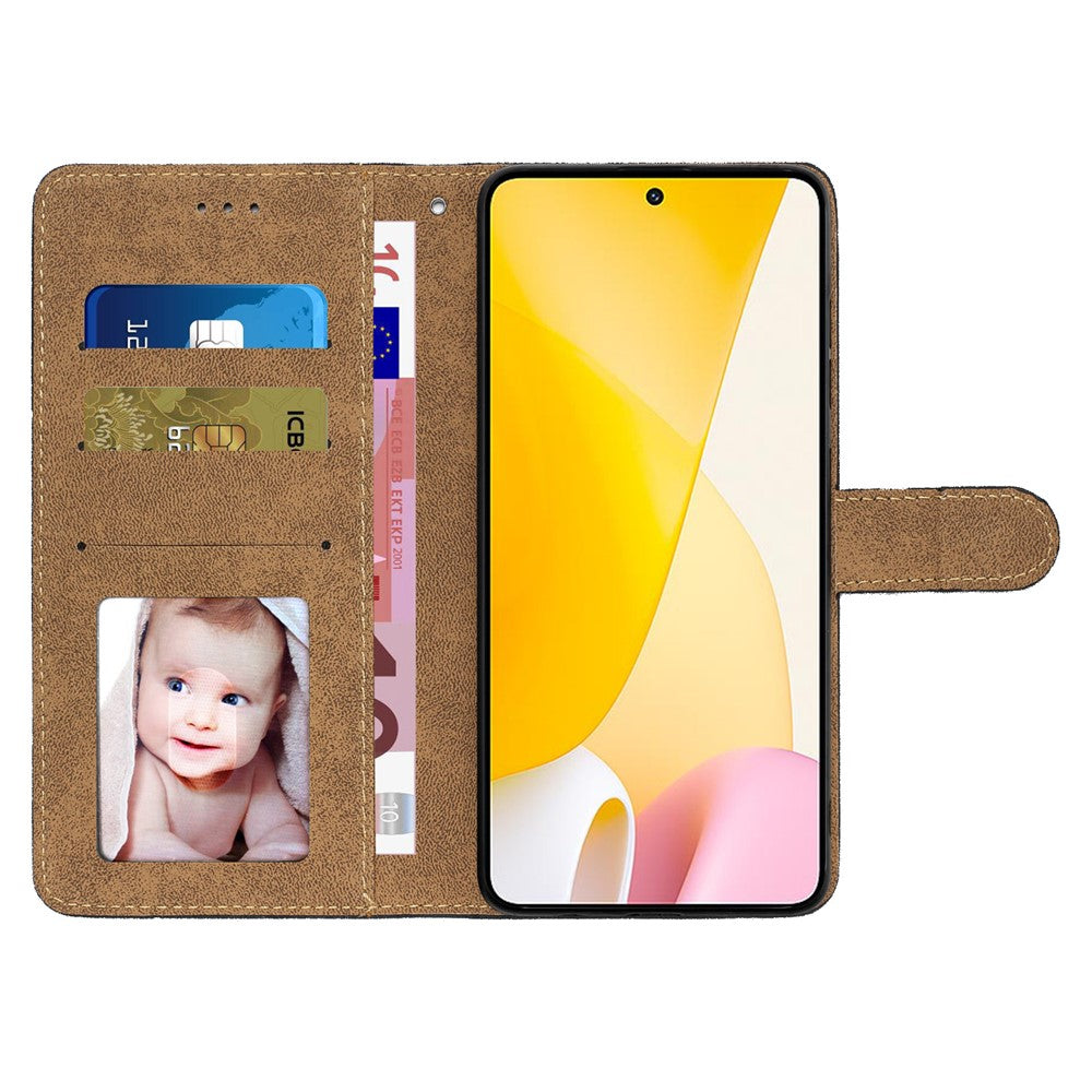 Drop-proof Phone Case for Xiaomi 12 Lite 5G, Lines Imprinted Flip Wallet Stand Case Crazy Horse Texture PU Leather Cover with Strap