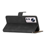 Drop-proof Phone Case for Xiaomi 12 Lite 5G, Lines Imprinted Flip Wallet Stand Case Crazy Horse Texture PU Leather Cover with Strap