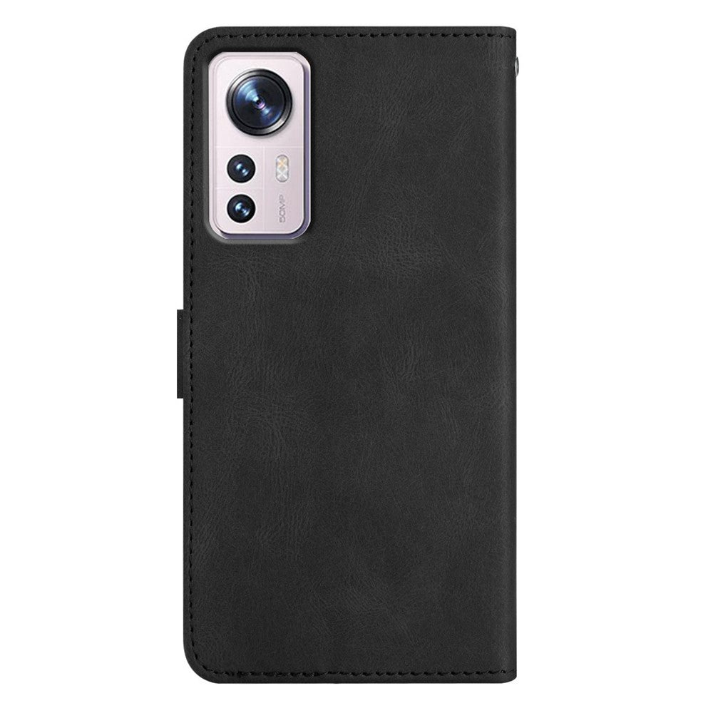 Drop-proof Phone Case for Xiaomi 12 Lite 5G, Lines Imprinted Flip Wallet Stand Case Crazy Horse Texture PU Leather Cover with Strap