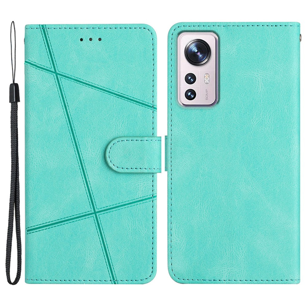 Drop-proof Phone Case for Xiaomi 12 Lite 5G, Lines Imprinted Flip Wallet Stand Case Crazy Horse Texture PU Leather Cover with Strap