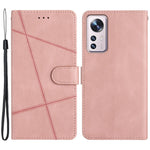 Drop-proof Phone Case for Xiaomi 12 Lite 5G, Lines Imprinted Flip Wallet Stand Case Crazy Horse Texture PU Leather Cover with Strap