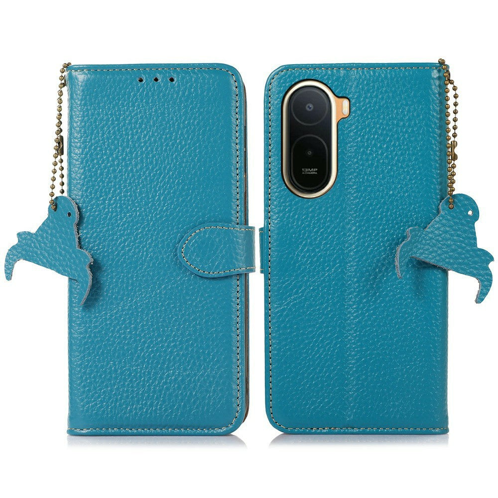 RFID Blocking Case for Xiaomi Poco C85x 5G / Redmi A7 Pro 4G (171.56mm) / Redmi A7 Pro 5G Genuine Cow Leather Phone Cover Litchi Texture