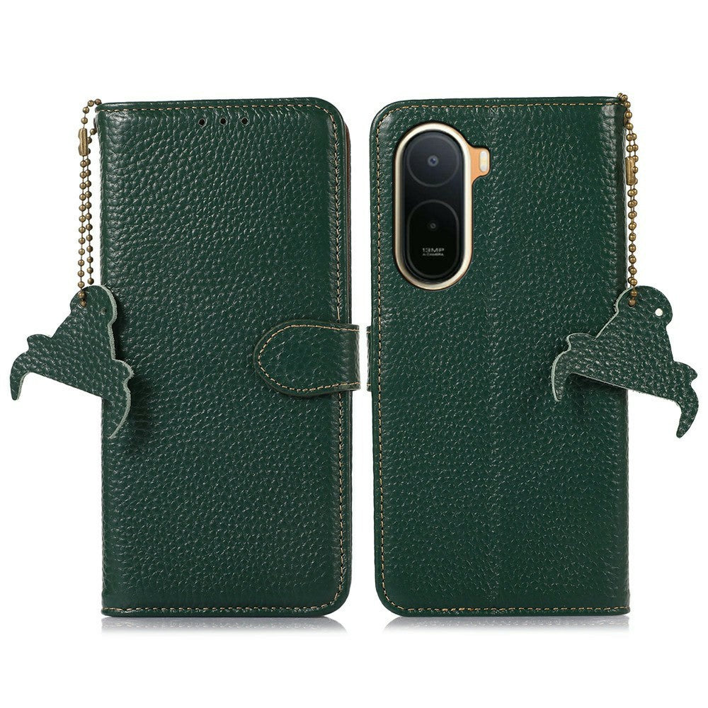 RFID Blocking Case for Xiaomi Poco C85x 5G / Redmi A7 Pro 4G (171.56mm) / Redmi A7 Pro 5G Genuine Cow Leather Phone Cover Litchi Texture