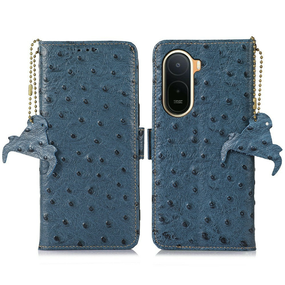 RFID Blocking Case for Xiaomi Poco C85x 5G / Redmi A7 Pro 4G (171.56mm) / Redmi A7 Pro 5G Genuine Cow Leather Phone Case Ostrich Texture