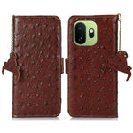 For OnePlus 15T 5G Case RFID Blocking Genuine Cow Leather Phone Case Ostrich Texture