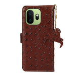 For OnePlus 15T 5G Case RFID Blocking Genuine Cow Leather Phone Case Ostrich Texture