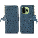 For OnePlus 15T 5G Case RFID Blocking Genuine Cow Leather Phone Case Ostrich Texture