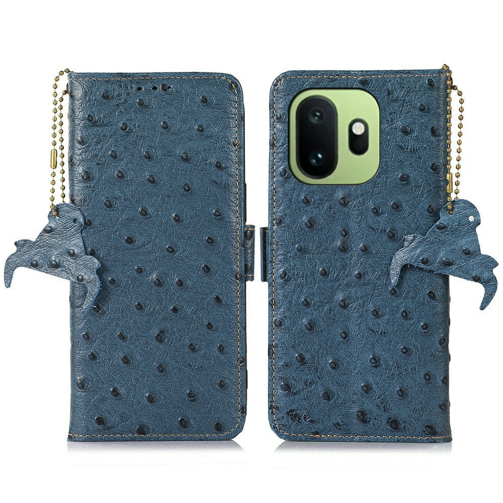 For OnePlus 15T 5G Case RFID Blocking Genuine Cow Leather Phone Case Ostrich Texture