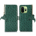 For OnePlus 15T 5G Case RFID Blocking Genuine Cow Leather Phone Case Ostrich Texture
