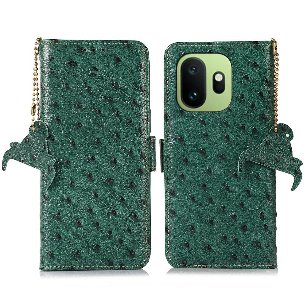 For OnePlus 15T 5G Case RFID Blocking Genuine Cow Leather Phone Case Ostrich Texture