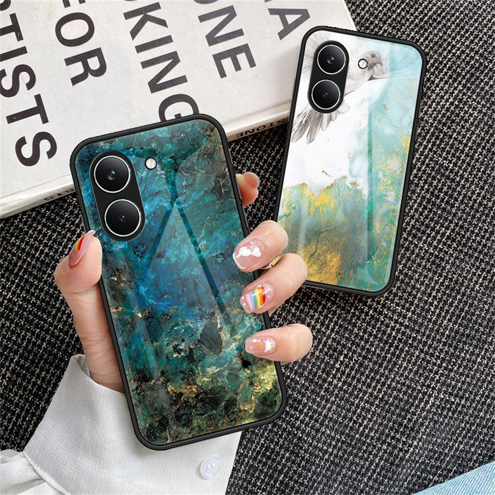 Phone Case For Xiaomi Poco X8 Pro 5G  /  Redmi Turbo 5 5G Marble Pattern Tempered Glass + PC + TPU Protective Phone Cover