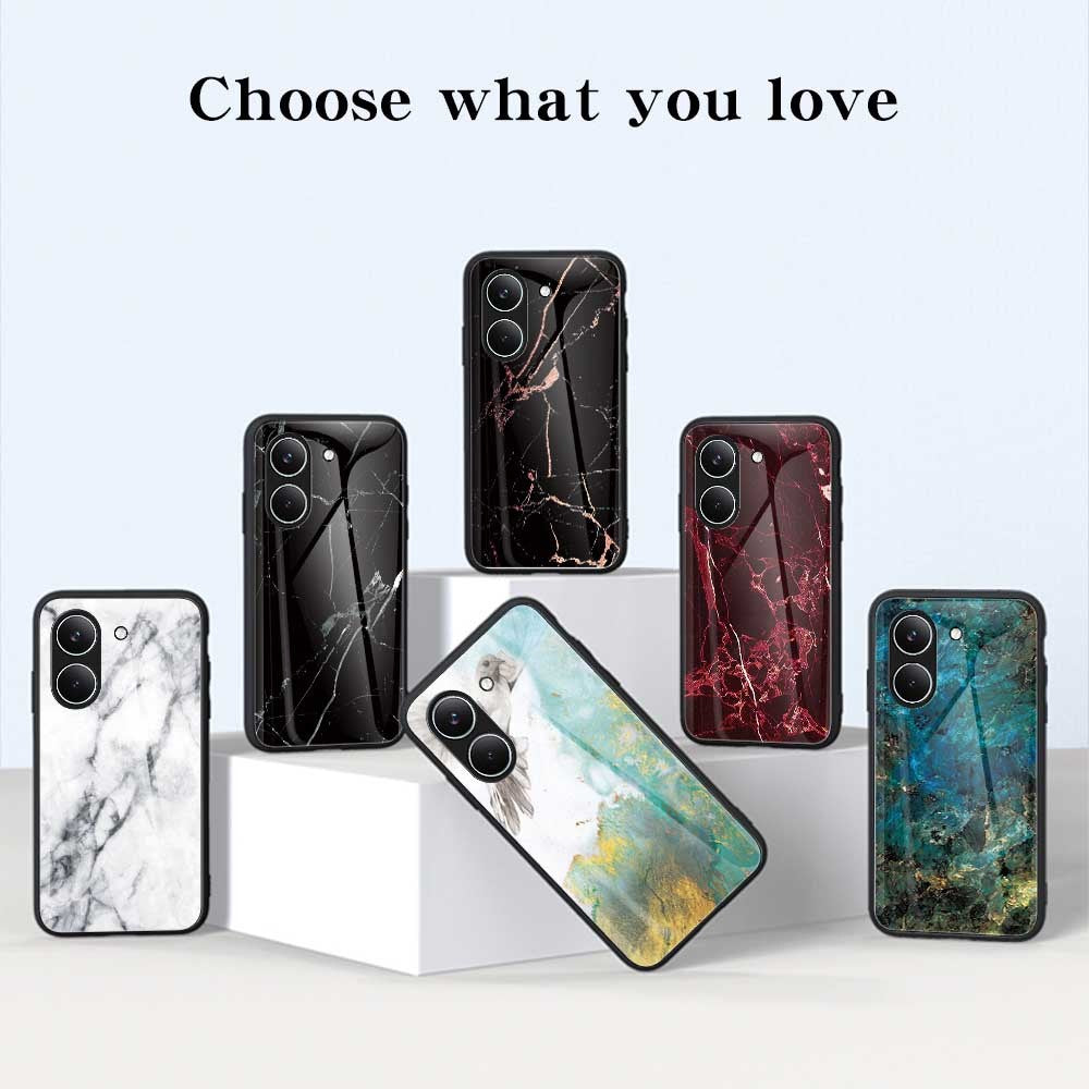 Phone Case For Xiaomi Poco X8 Pro 5G  /  Redmi Turbo 5 5G Marble Pattern Tempered Glass + PC + TPU Protective Phone Cover
