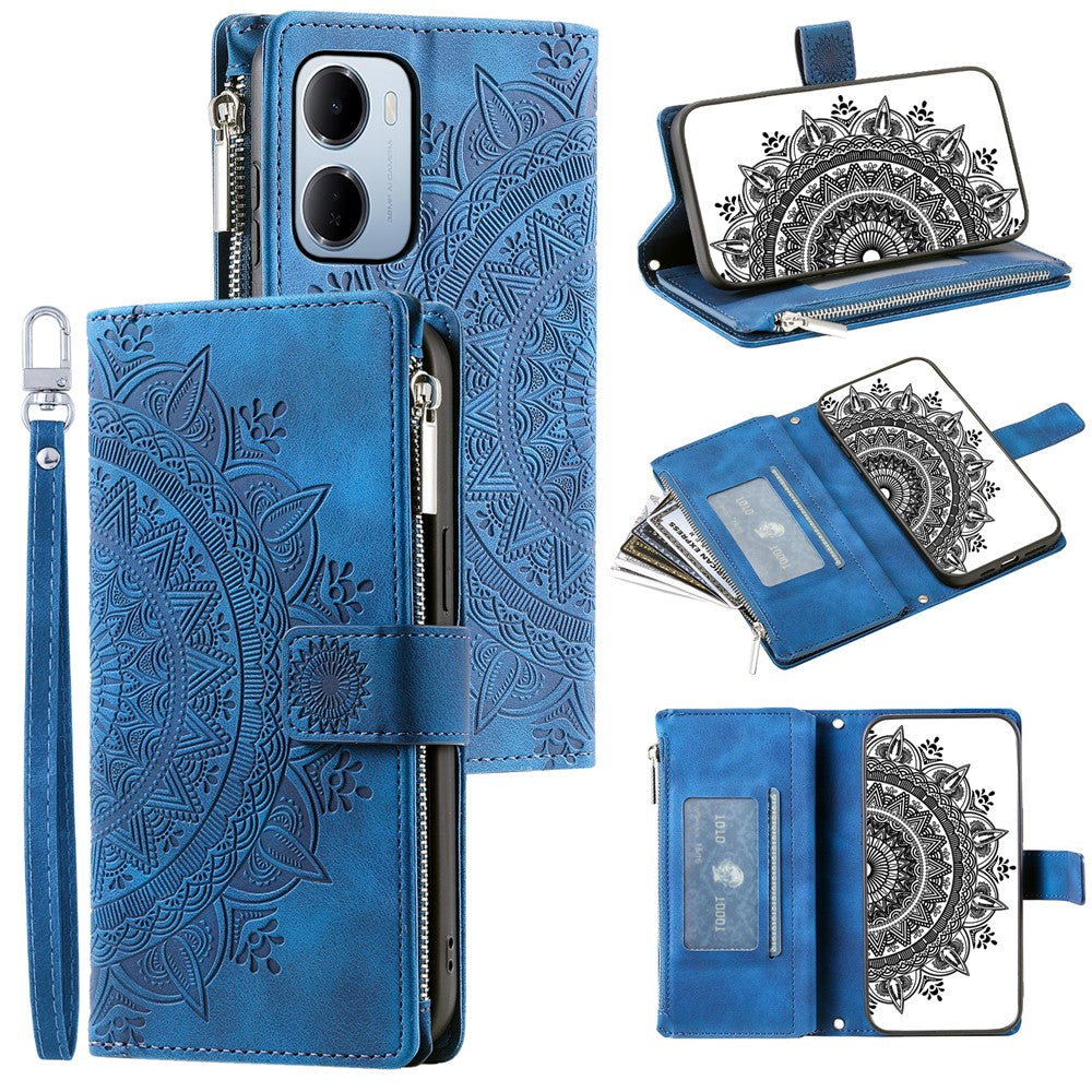 For Xiaomi Redmi 15a 5G Wallet Case Mandala Flower Pattern PU Leather Phone Cover with Wrist Strap
