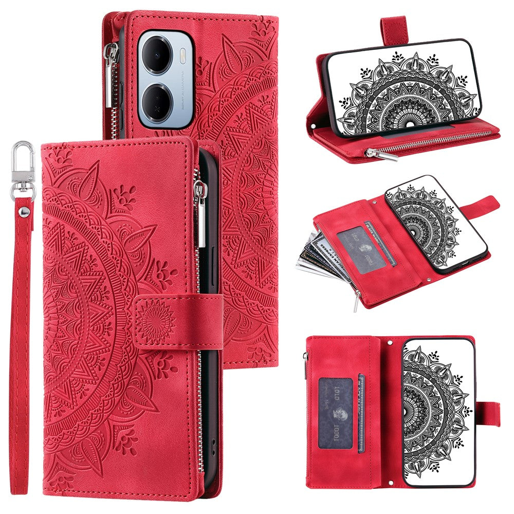 For Xiaomi Redmi 15a 5G Wallet Case Mandala Flower Pattern PU Leather Phone Cover with Wrist Strap