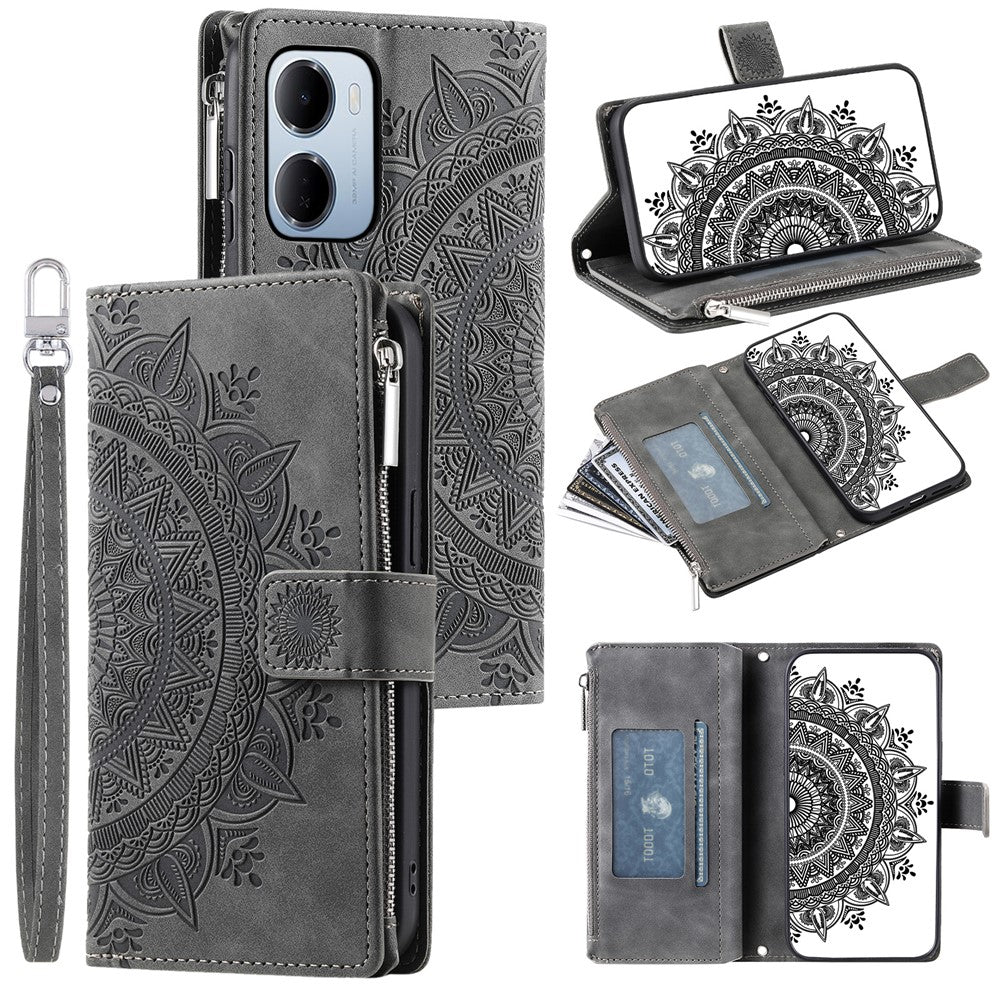 For Xiaomi Redmi 15a 5G Wallet Case Mandala Flower Pattern PU Leather Phone Cover with Wrist Strap